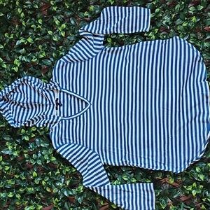 Olivia Sky Blue And White Striped Long Sleeve Hooded V-neck Top Size Women's 1X
